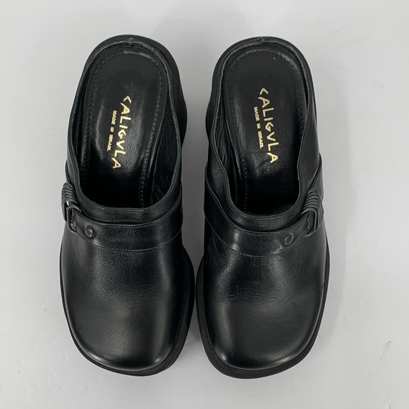 Caligula chunky clogs shoe wedge platform black leather slide Israel clunky 35 5 - Picture 4 of 7
